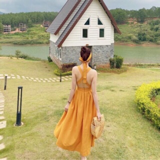 Đầm maxi chéo lưng cao cấp + Ảnh thật
