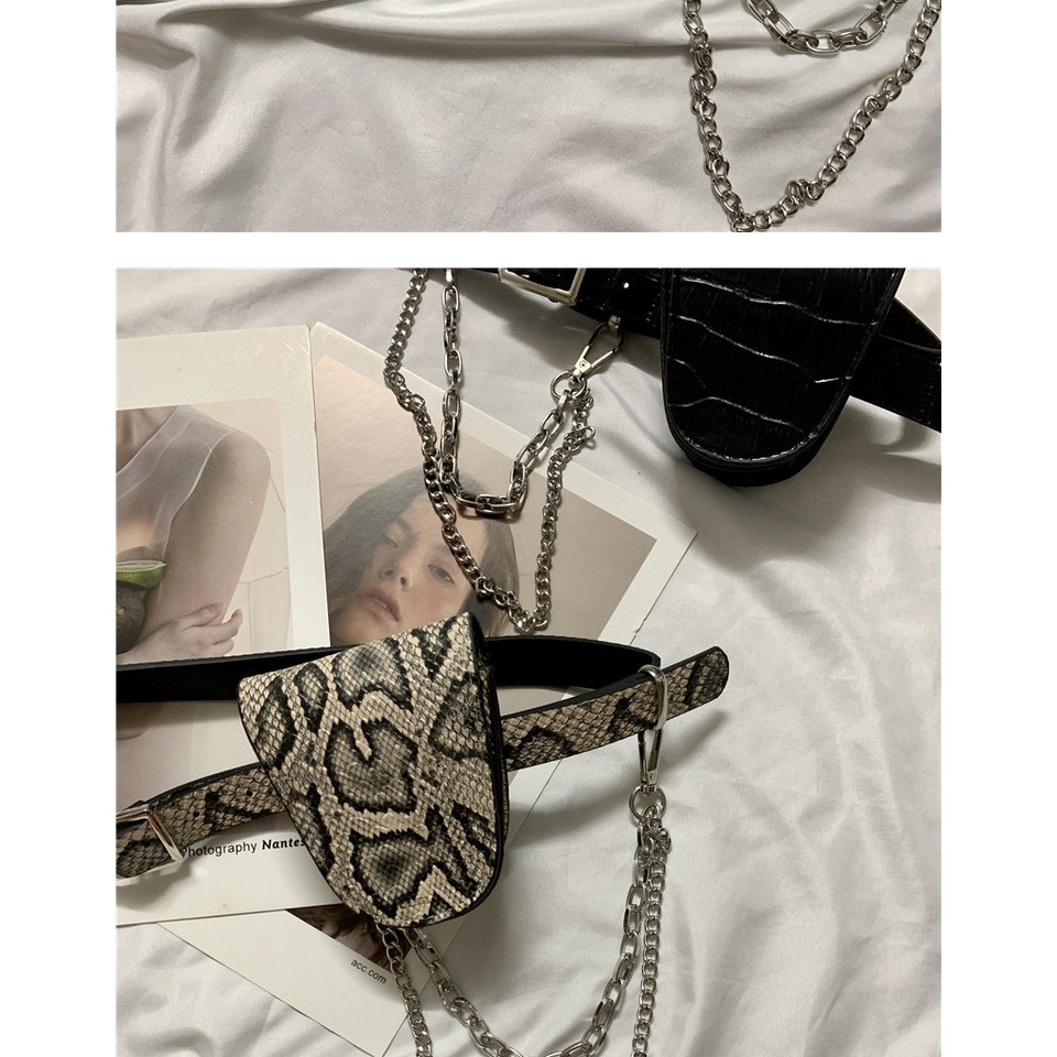 New Korean Version Of The Mini Hipster Belt Small Bag Punk Chain Olive Fashion Pocket Decorative Belt Ins