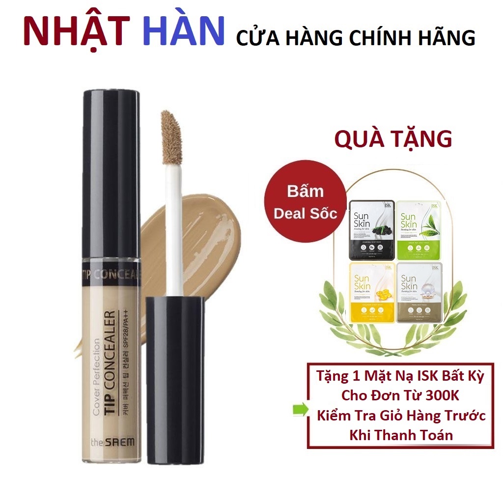 Kem Che Khuyết Điểm The Saem Cover Perfection Tip Concealer SPF28 PA++ 6.5g #1.5 Natural Beige