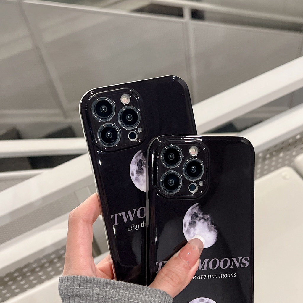 Ốp Điện Thoại tpu Dẻo Họa Tiết Mặt Trăng Đen Độc Đáo Chống Sốc Cho iphone 11 12 13Pro Max XS Max X XS XR