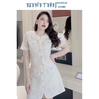 Set đầm váy ren trắng họa tiết hàng thiết kế cao cấp độc quyền công sở đi tiệc - nguyễn tuân v1943