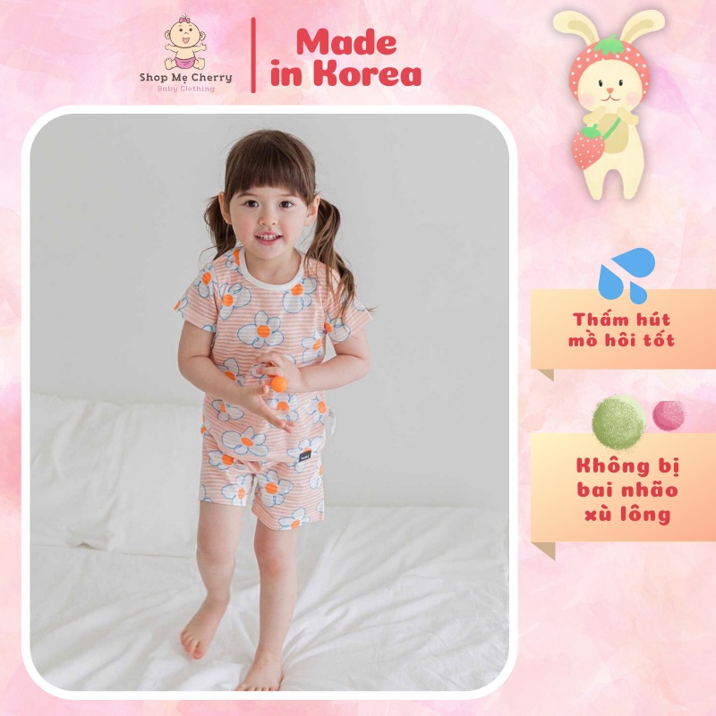 Bộ Ngắn Tay Cao Cấp Bé Gái Nội Địa Hàn Quốc Của Hãng Corrdii, Chất Cotton Giấy Organic, Mẫu Hoa
