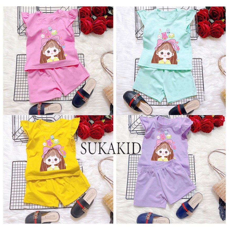 ( Km ) COMBO 3 Bộ đồ bé gái tay cánh tiên hinh bé gái cột nơ gấu từ 6kg đên 30kg.BDBG59.