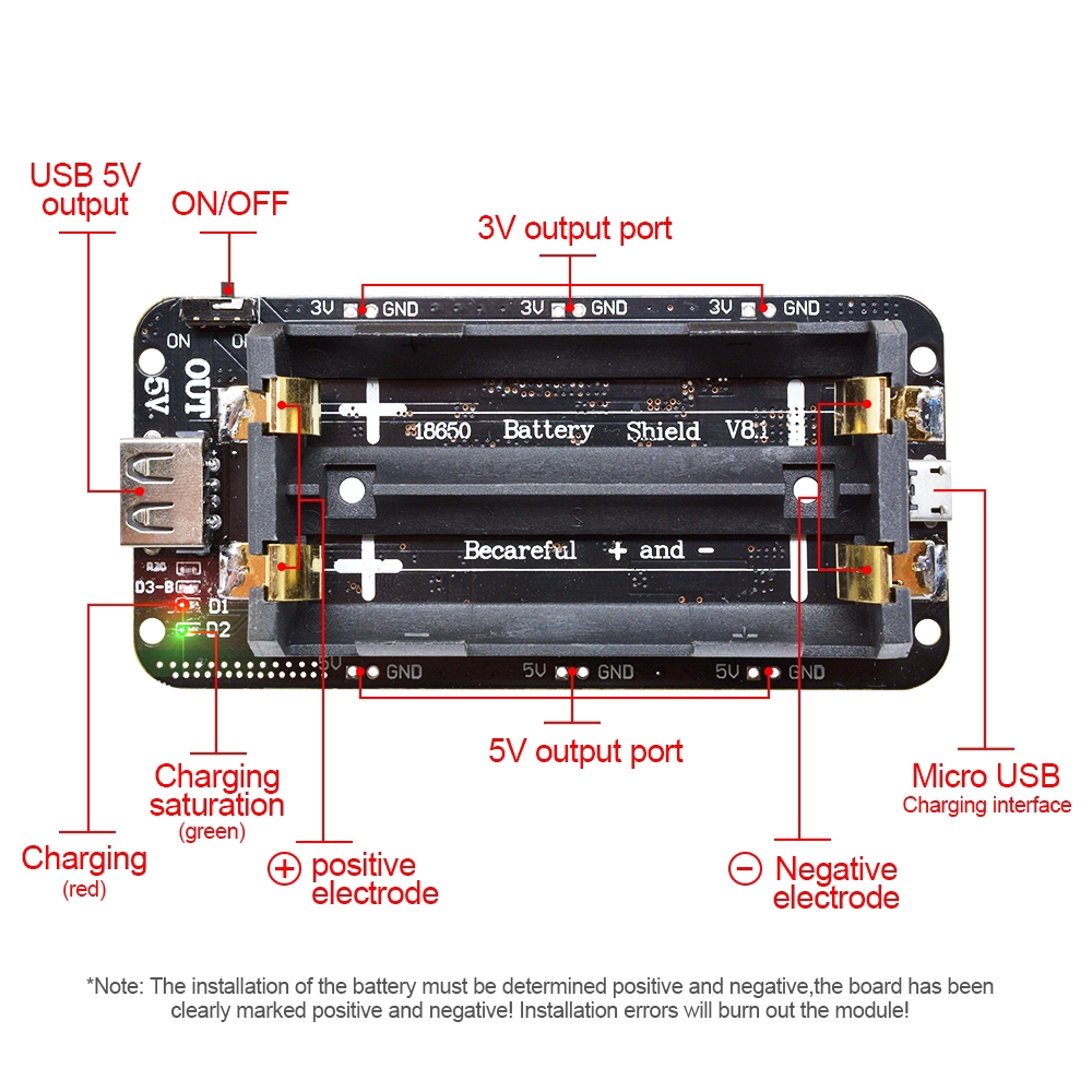 Mô đun pin sạc dự phòng 5V / 3A 3V / 1A 18650 V8 dành cho Arduino ESP32 ESP8266