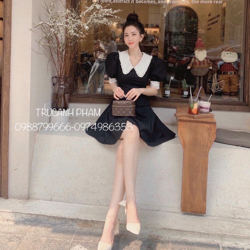 Váy kaki cổ sen