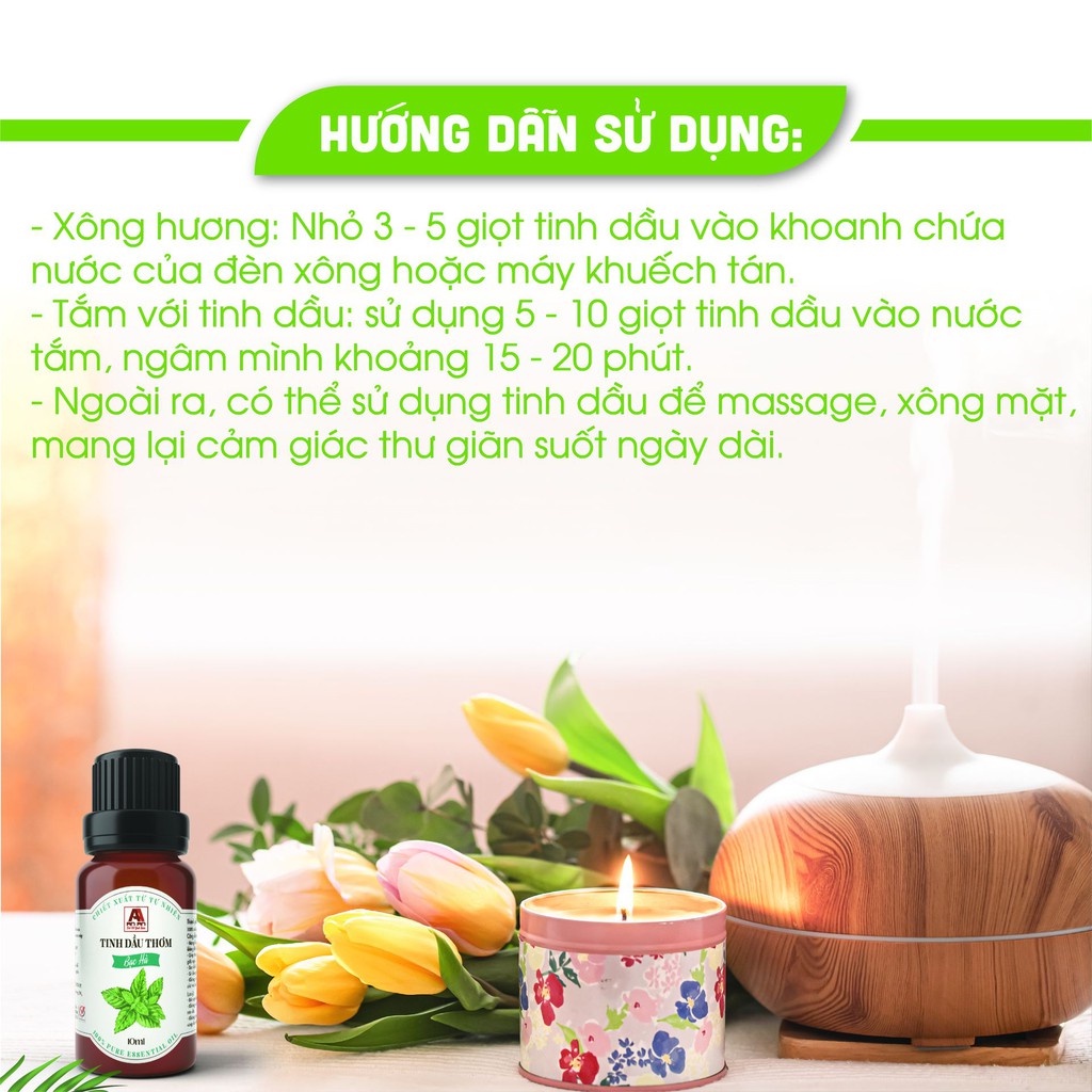 Tinh dầu thiên nhiên Bạc Hà nguyên chất nhập khẩu Ấn Độ, Tinh dầu AN AN thơm phòng 10ml / Đạt GMP - USDA - ISO