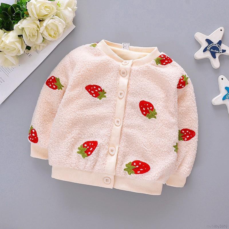 Áo khoác Cardigan Cotton in hình dâu tây cho bé gái