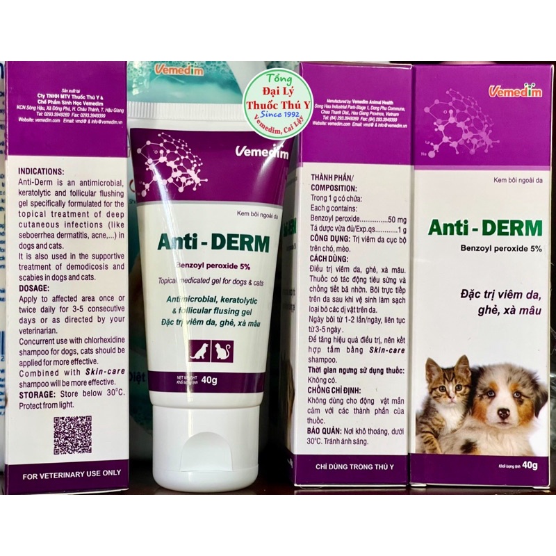 ANTI DERM bôi viêm da, ghẻ,xà mâu, nấm ở chó mèo Vemedim
