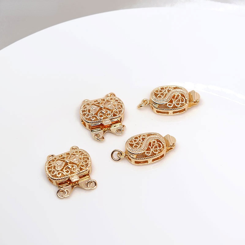 Khóa Nối Dây Chuyền Thủ Công diy Bằng Đồng 14K Màu Vàng Hai Lỗ Đính Ngọc Trai