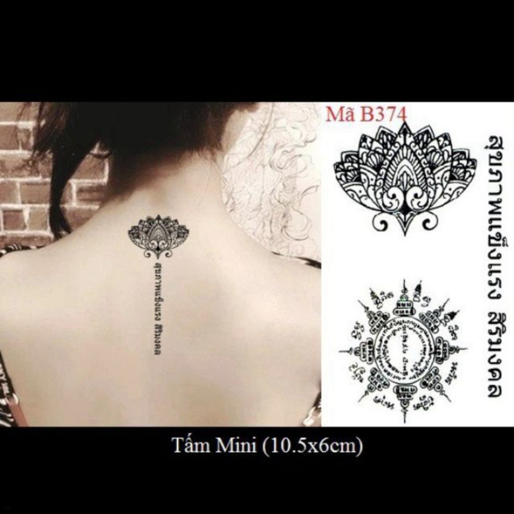 Hình xăm tatoo hình sen Phật + chữ Thái D27. Xăm dán tatoo mini tạm thời, size <10x6cm