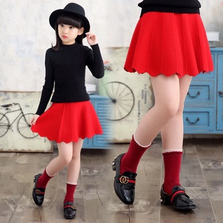 Chân váy len ép dọc gân dáng xoè cạp cao màu đen và đỏ size 8-28kg