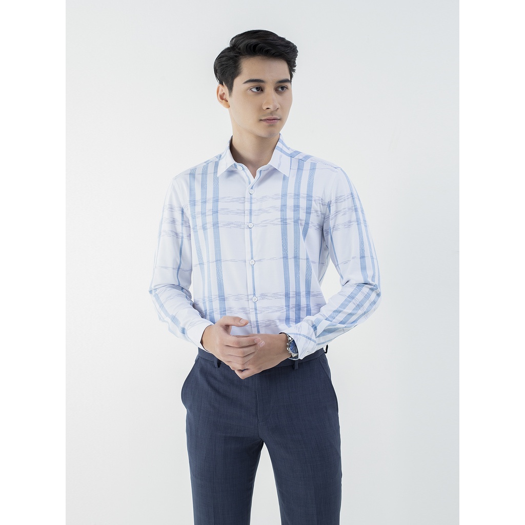 Áo Sơ Mi Nam Dài Tay ARISTINO ALS21501 Somi Công Sở Cao Cấp Màu Trắng Kẻ Xanh Dệt Jacquard Vải Sợi Sồi Dáng Ôm Không Túi | BigBuy360 - bigbuy360.vn