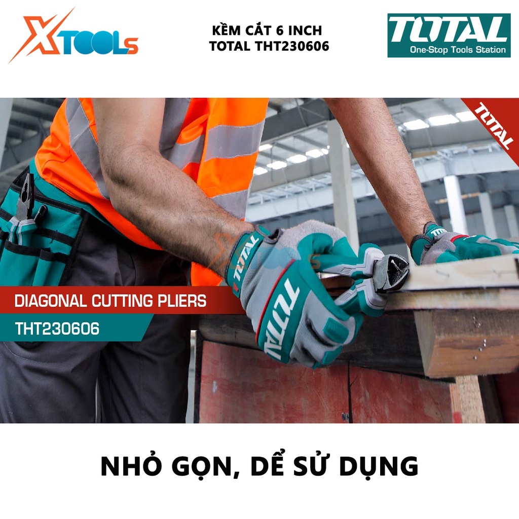 Kìm cắt dây điện TOTAL THT230606 | kìm tuốt dây điện kích cỡ 6&quot;/160mm thép CR-V, tay cầm cách điện,bọc cao su chống trơn