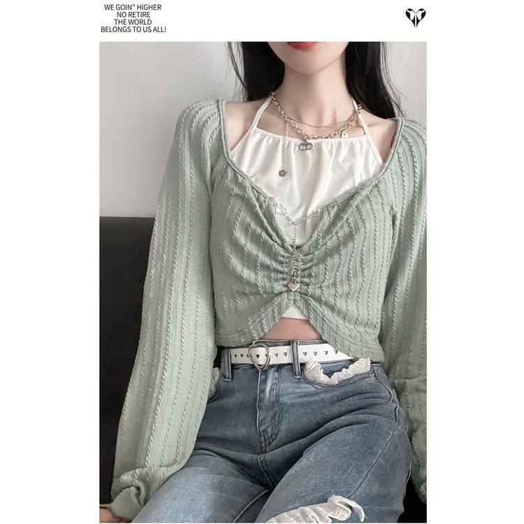 Bộ Áo Croptop Hai Dây Chống Nắng Nhiều Màu Thời Trang Mùa Hè 2022