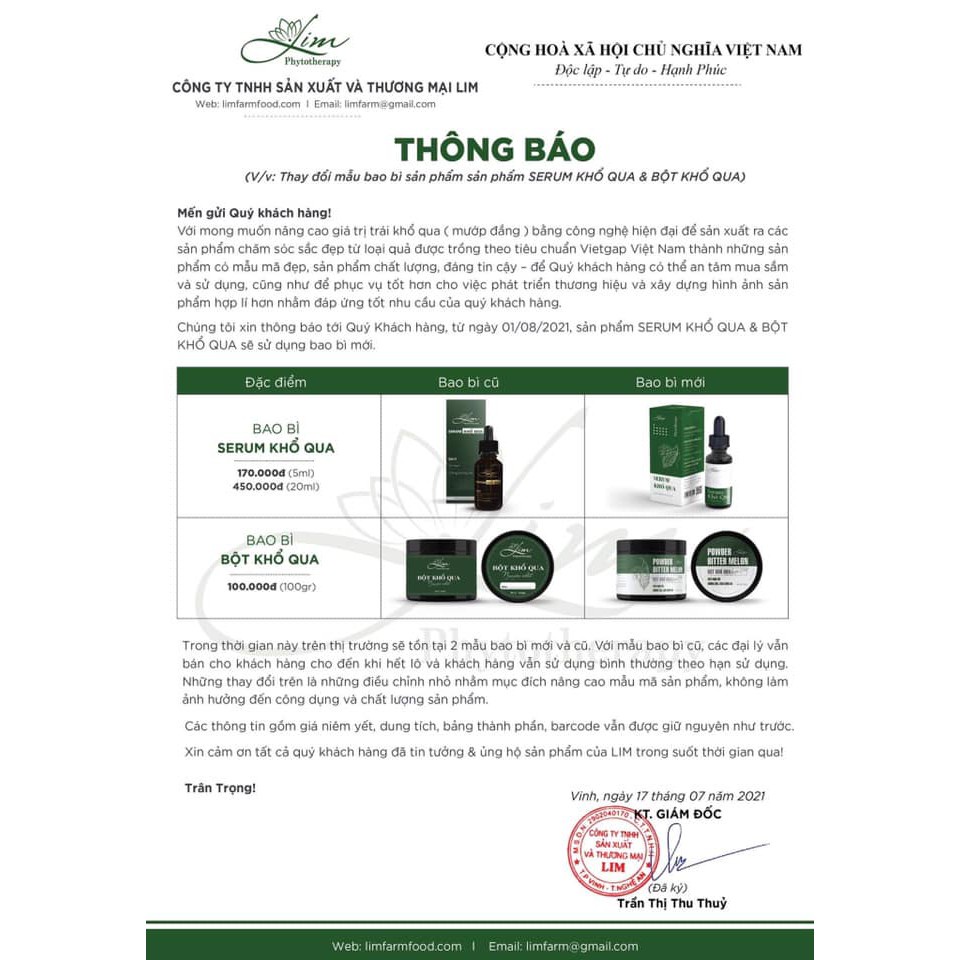 Serum Khổ Qua, Mướp Đắng Handmade Lim Farm - 100% Nguyên Chất - Giảm Mụn, Sáng Da, Chăm Sóc Da Mặt Hiệu Quả