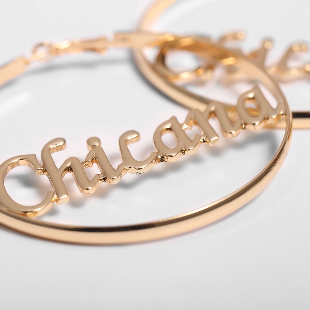 Đôi Khuyên Tai Hợp Kim Dạng Vòng Có Khắc Chữ Đầy Cá Tính