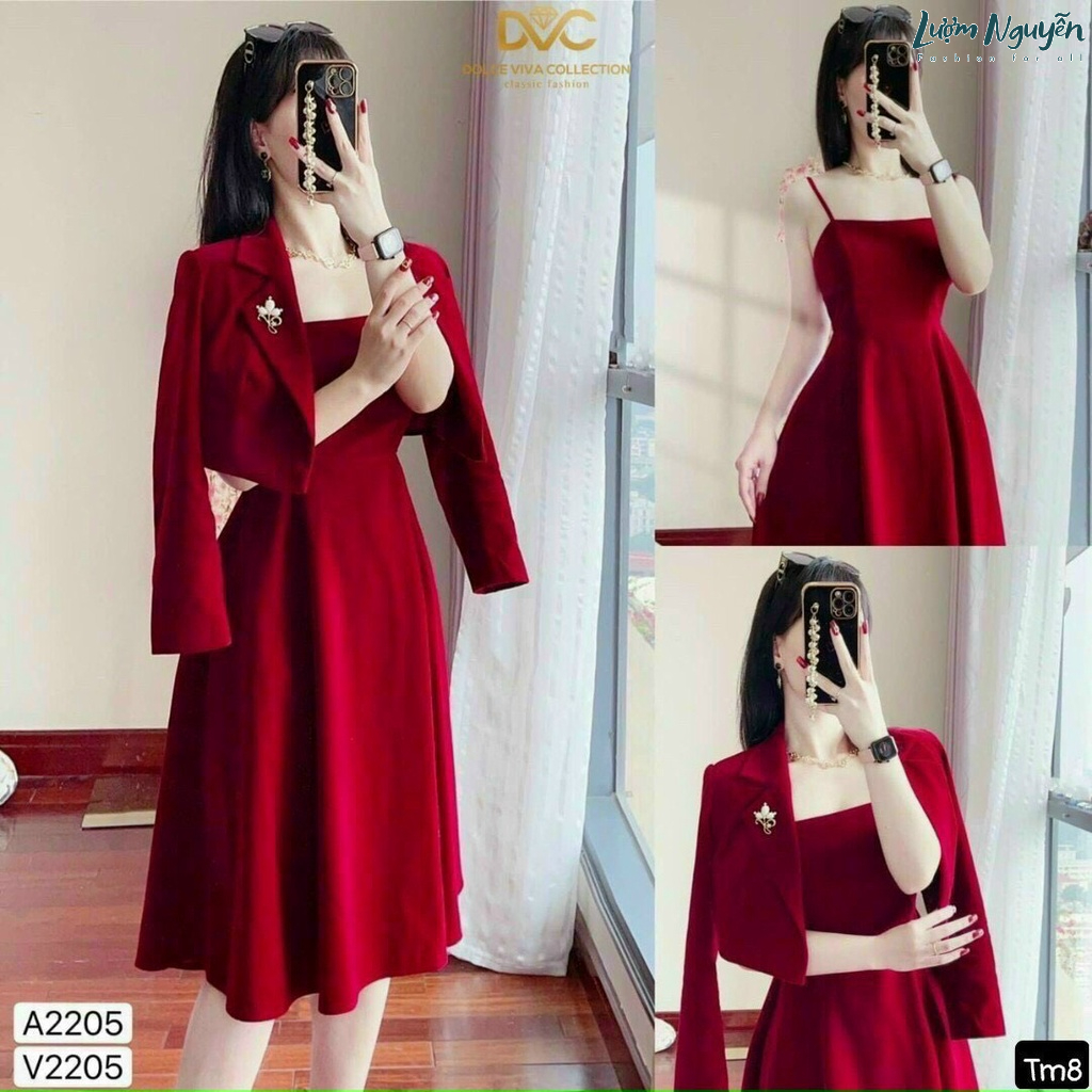 Đầm xòe hai dây kèm khoác siêu phẩm
