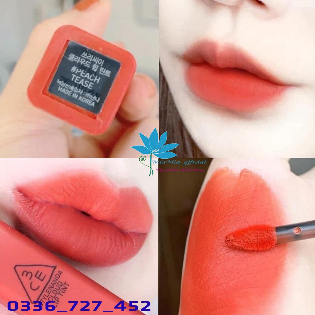 Son Kem Lì 3CE Cloud Lip Tint Peach Tease - Sắc Cam Đào Đỏ Ấm Bền Màu Lâu Trôi