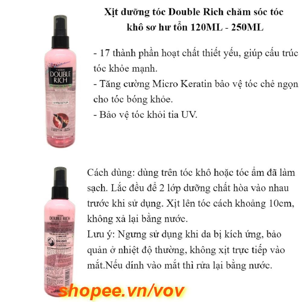 Xịt Dưỡng Tóc 120ml Double Rich Chăm Sóc Tóc Hư Tổn Mẫu Mới Chính Hãng.