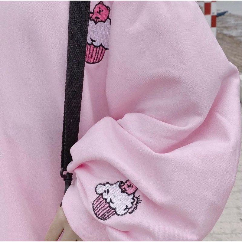 Áo nỉ cổ tròn swt thêu bánh kem màu pastel nỉ ngoại form to (annstore_ảnh thật)