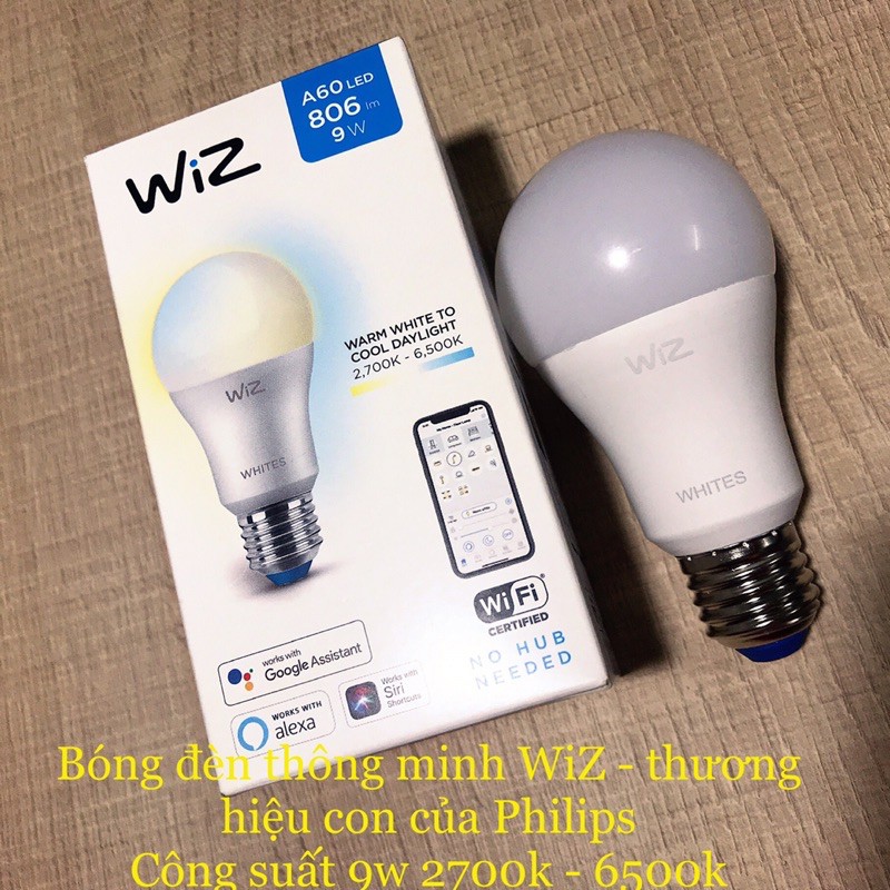 Bóng đèn thông minh WiZ - Philips công suất 9w ánh sáng 2700k -6500k điều khiển bằng App điện thoại |Philips chính hãng|