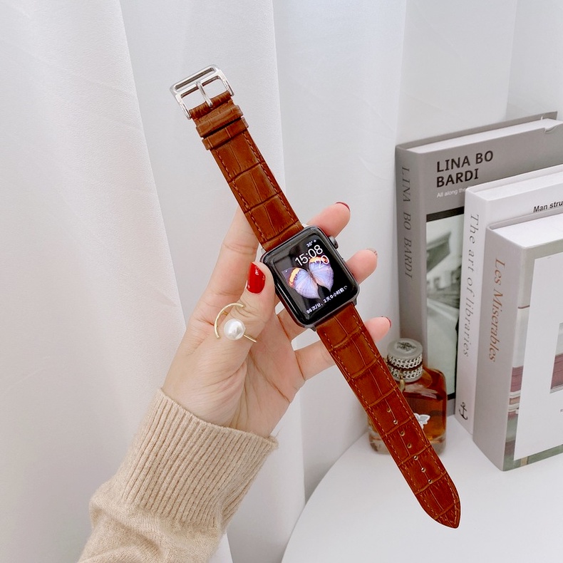 Dây đeo thay thế họa tiết da cá sấu thích hợp cho đồng hồ Apple Watch 38mm 42mm 40mm 44mm Series 6 Se 5 4 3 2 1