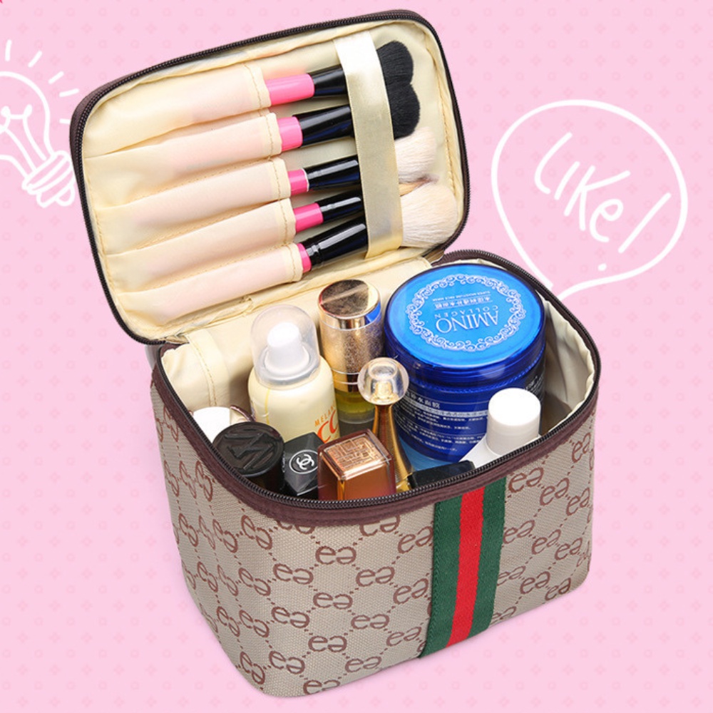 Túi vải đựng mỹ phẩm đồ trang điểm makeup và trang sức du lịch cao cấp họa tiết