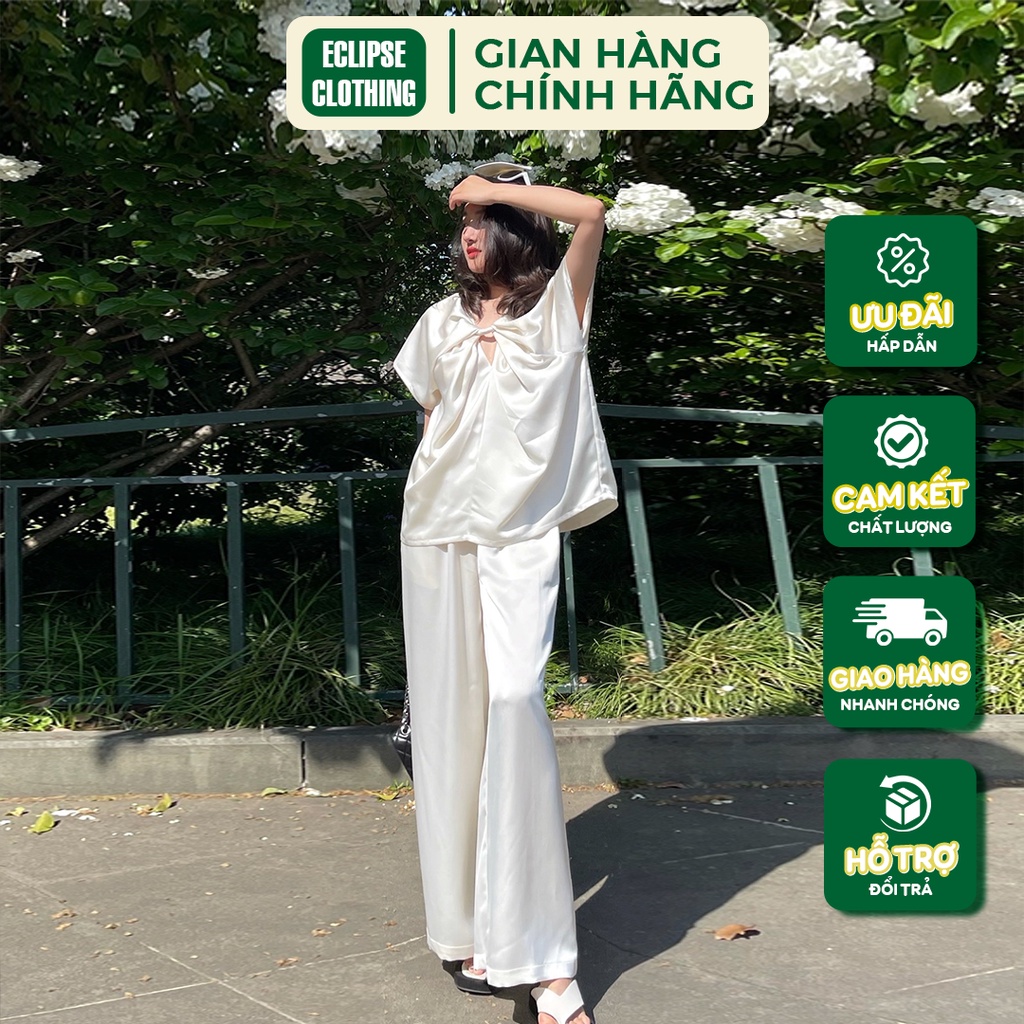 Set Lụa Cổ Xoắn Eclipse Clothing Chất Lụa Gân Du Lịch Đi Biển Dạo Phố