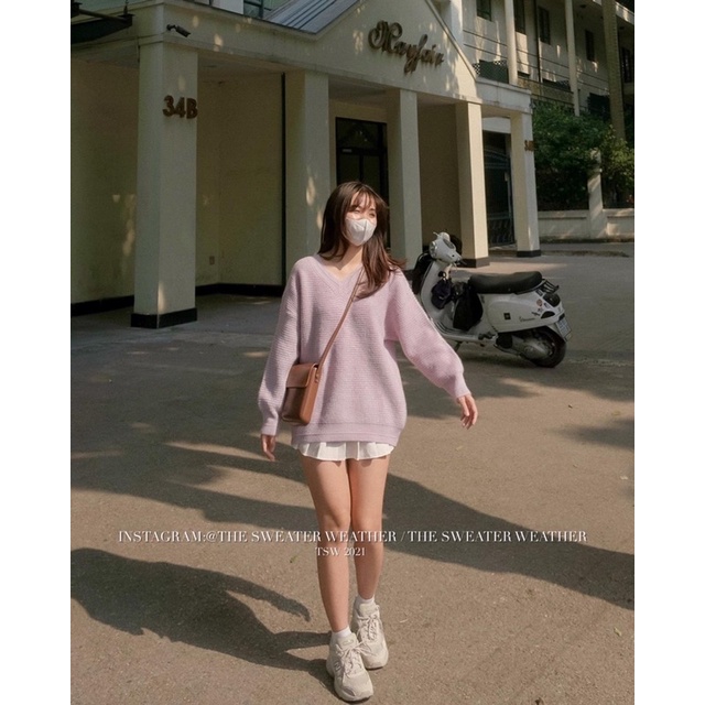 (Ảnh thật) Áo len cổ V hạt gạo màu trơn bo gấu the.sweaterweather TSW | BigBuy360 - bigbuy360.vn