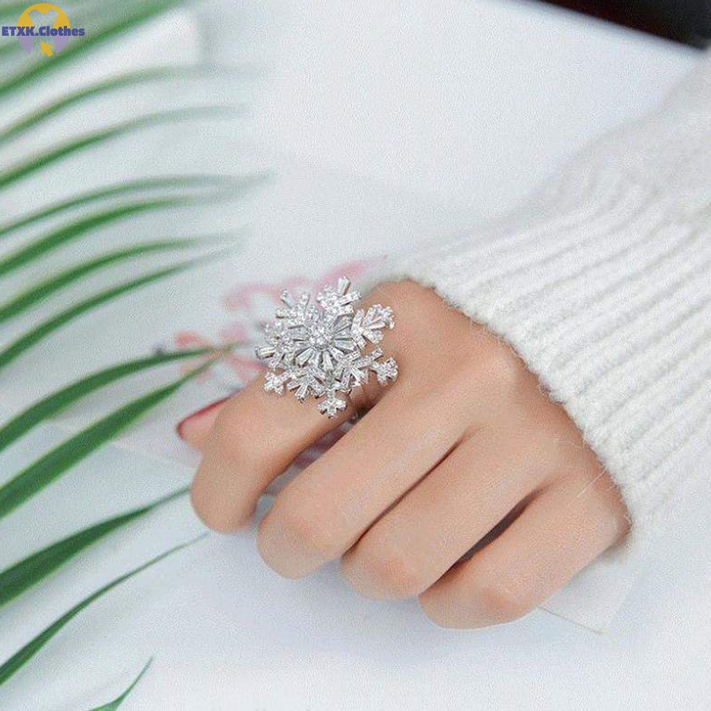 Nhẫn Đeo Ngón Tay Hình Bông Tuyết Đính Pha Lê Lấp Lánh Thanh Lịch Cho Nữ