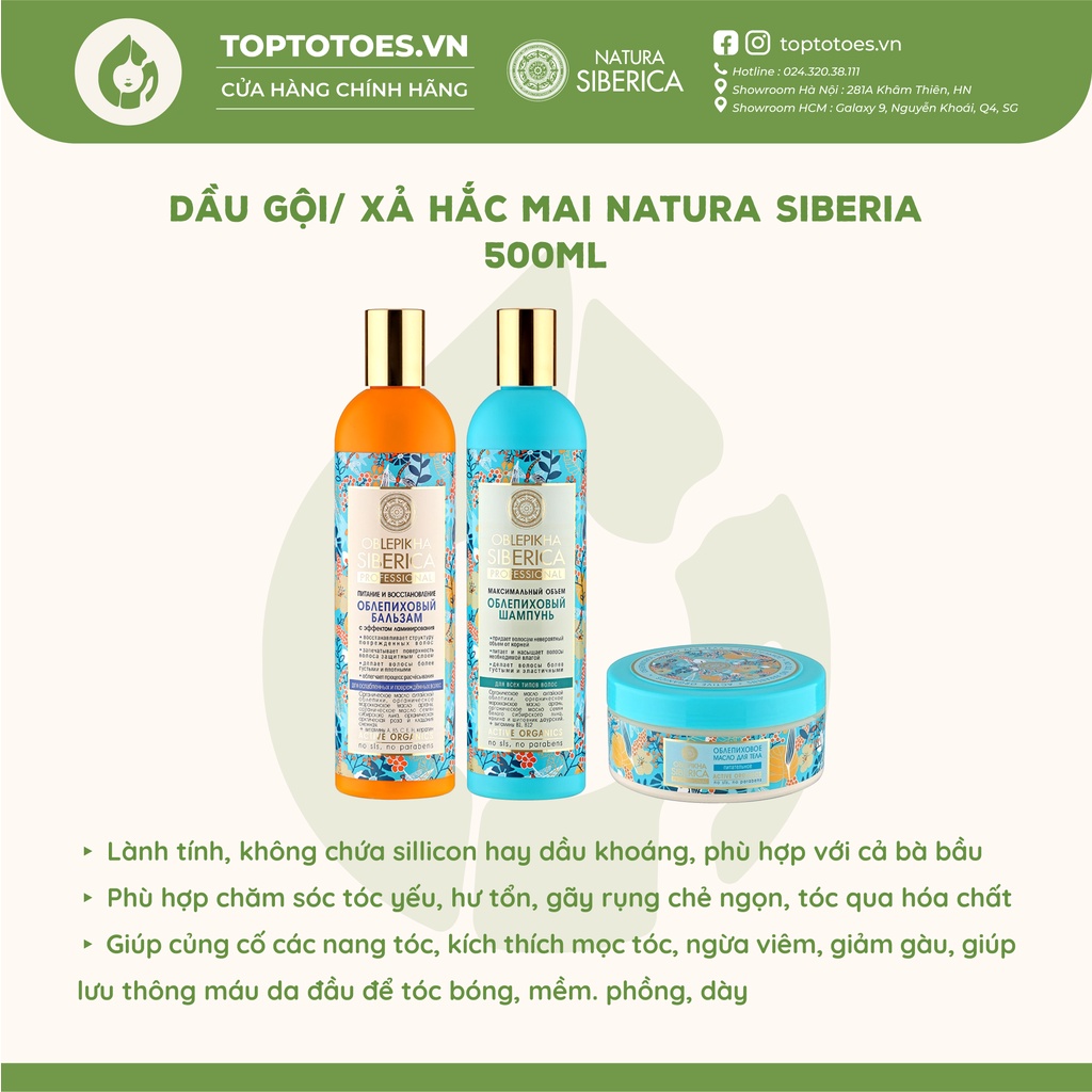 Dầu gội/ xả, ủ Natura Siberica Hắc mai phục hồi, nuôi tóc bóng khoẻ, mềm, dày, bồng bềnh