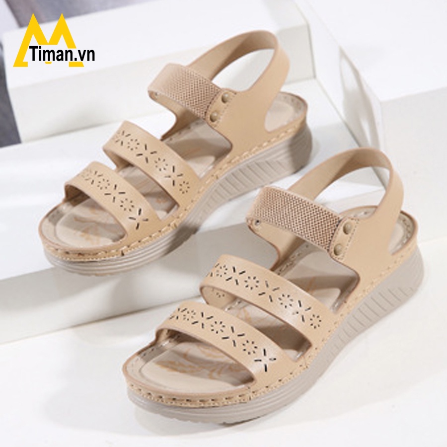 Giày sandal nữ 3 phân đế xuồng đi học cao gót kiểu xỏ ngón đế bệt dáng bánh mì bảo hành 1 năm TS08 TIMAN