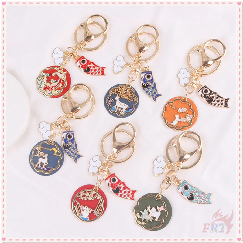 Móc khóa bằng hợp kim hình cá koi / thỏ / hươu / cá chép / hoa / mặt trăng 6 phong cách Trung Hoa tuỳ chọn