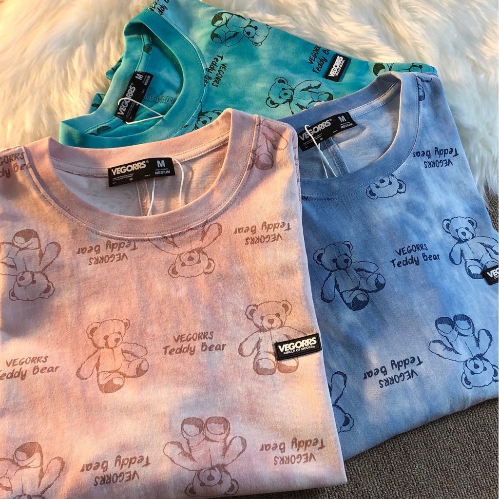 Áo thun PEWARNA IKAT tay ngắn dáng rộng in họa tiết gấu phong cách Hàn Quốc thời trang cao cấp dành cho các cặp đôi