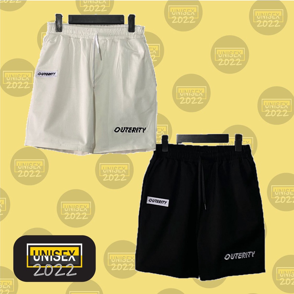 Quần short kaki nam nữ cạp thun in chữ Outerity – Unisex 2022