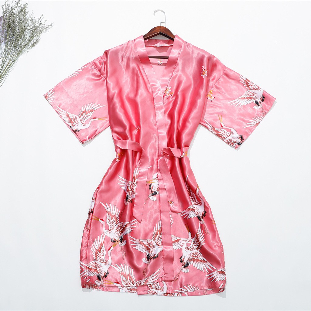 Áo choàng ngủ kiểu kimono in hình chim hạt sang trọng với 4 màu siêu hot