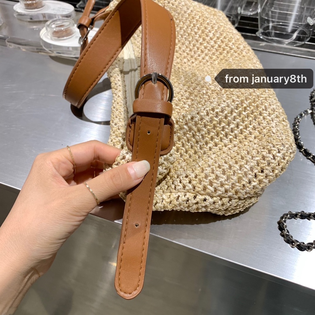 Túi đeo vai bện dây màu nâu phong cách mùa hè thời trang cho nữ