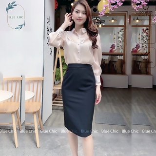 Chân váy bút chì cạp cao Blue Chic, có lớp lót, chân váy công sở form chuẩn, mặc tôn dáng, xẻ sau màu đen nâu xanh