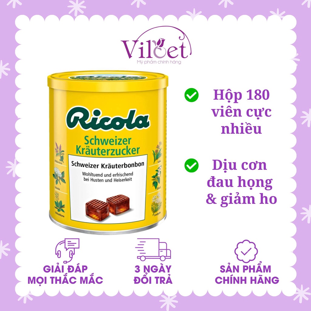 Kẹo ngậm thảo dược Ricola Original Đức hộp 180 viên giảm ho, khàn giọng - Shop Viloet