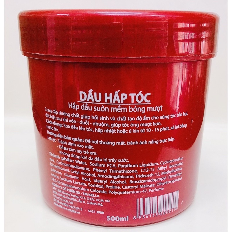 hấp dầu kella đỏ 500ml hấp phục hồi hư tổn siêu mềm mượt hương thơm liu giũ lâu trên tóc ( hàng chính hãng cty kella)