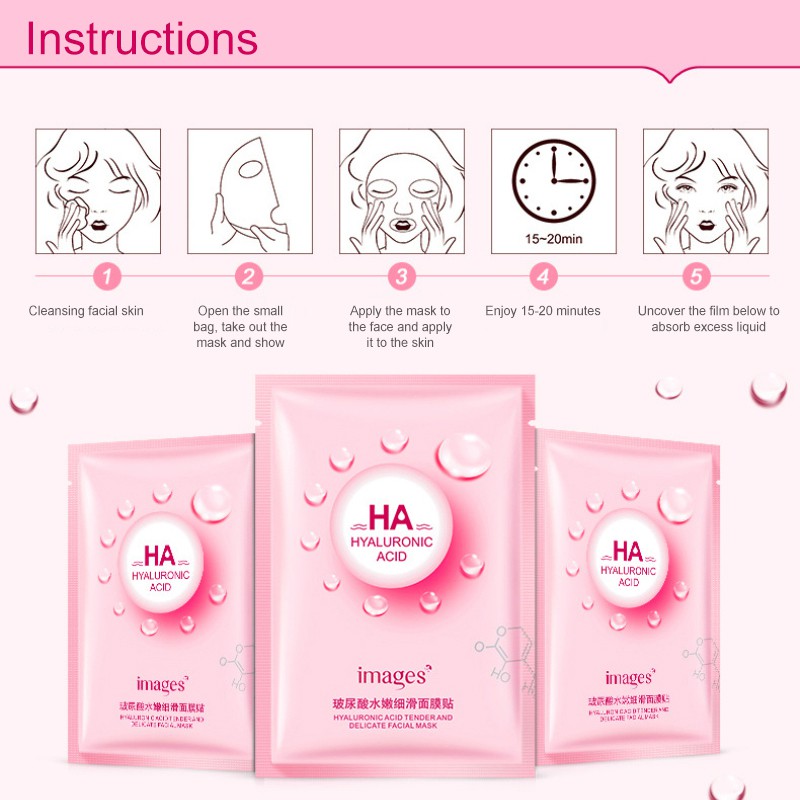 Image 1 Pcs Hyaluronic Acid Mask HA Moisturizing hydrating Oil Control Facial Mask | BigBuy360 - bigbuy360.vn