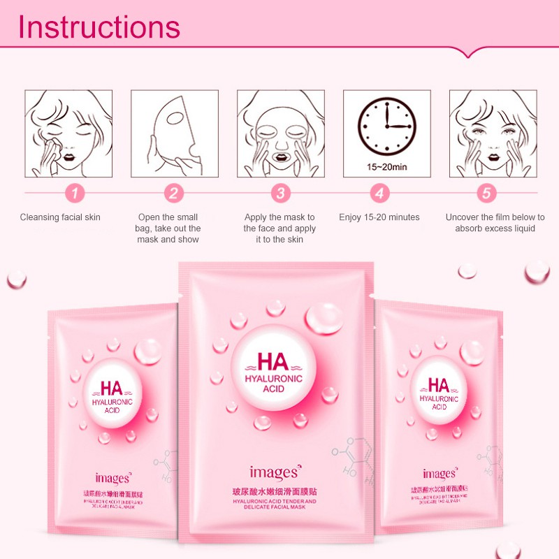 Image 1 Pcs Hyaluronic Acid Mask HA Moisturizing hydrating Oil Control Facial Mask