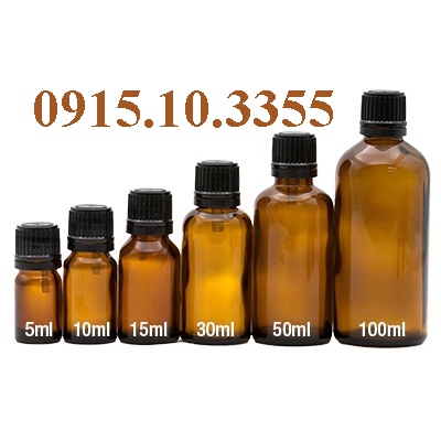 1 vỏ Chai thủy tinh ( chai nâu nắp đen + nhỏ giọt) :10ml 20ml 30ml 50ml 100ml - Lọ chiết tinh dầu