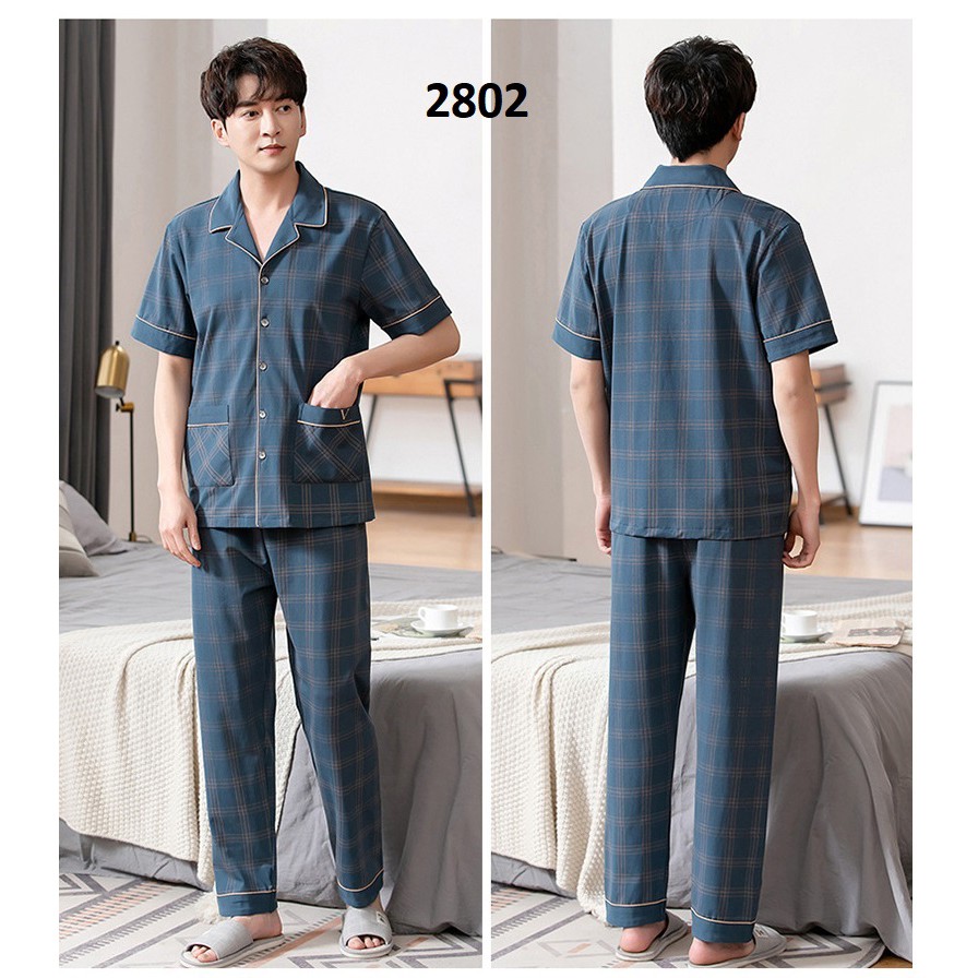 NG2910 Bộ pyjama nam ngắn tay sọc caro vải cotton mềm mại cao cấp hàng nhập - Thời Trang Dương