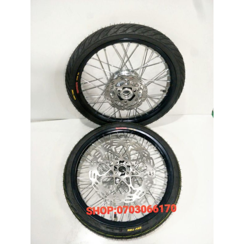 CẶP BÁNH CĂM RAIDER SATRIA NIỀN NHÔM BAN ZAI THÁI, ĐÙM CĂM MẠ CROM LOẠI 1,VỎ CRV THÁI, KÈM 2 ĐĨA .