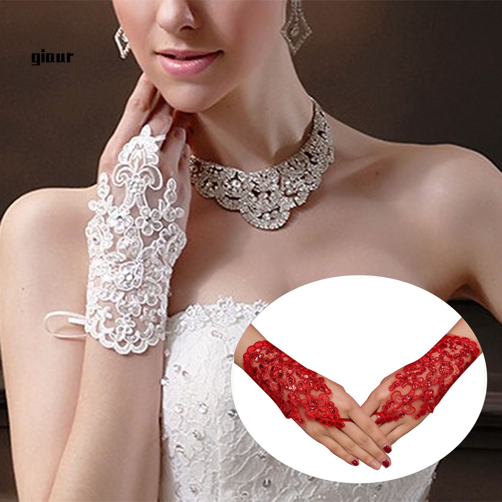 Găng tay ren hở ngón thanh lịch cho nữ