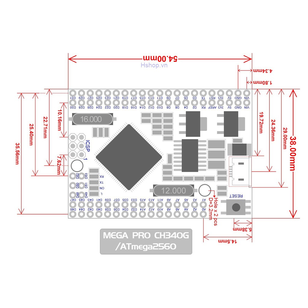 Mạch điều khiển Arduino Mega 2560 Pro hợp nhỏ gọn