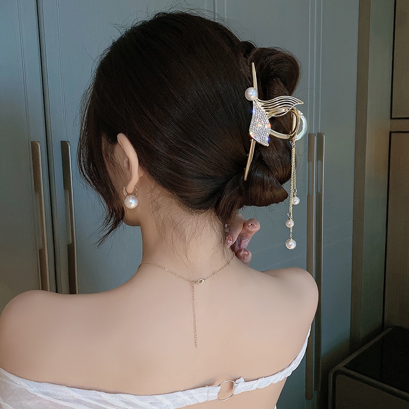 Kẹp Tóc Hình Đuôi Cá Đính Ngọc Trai Giả Bằng Kim Loại Thời Trang Hàn Quốc