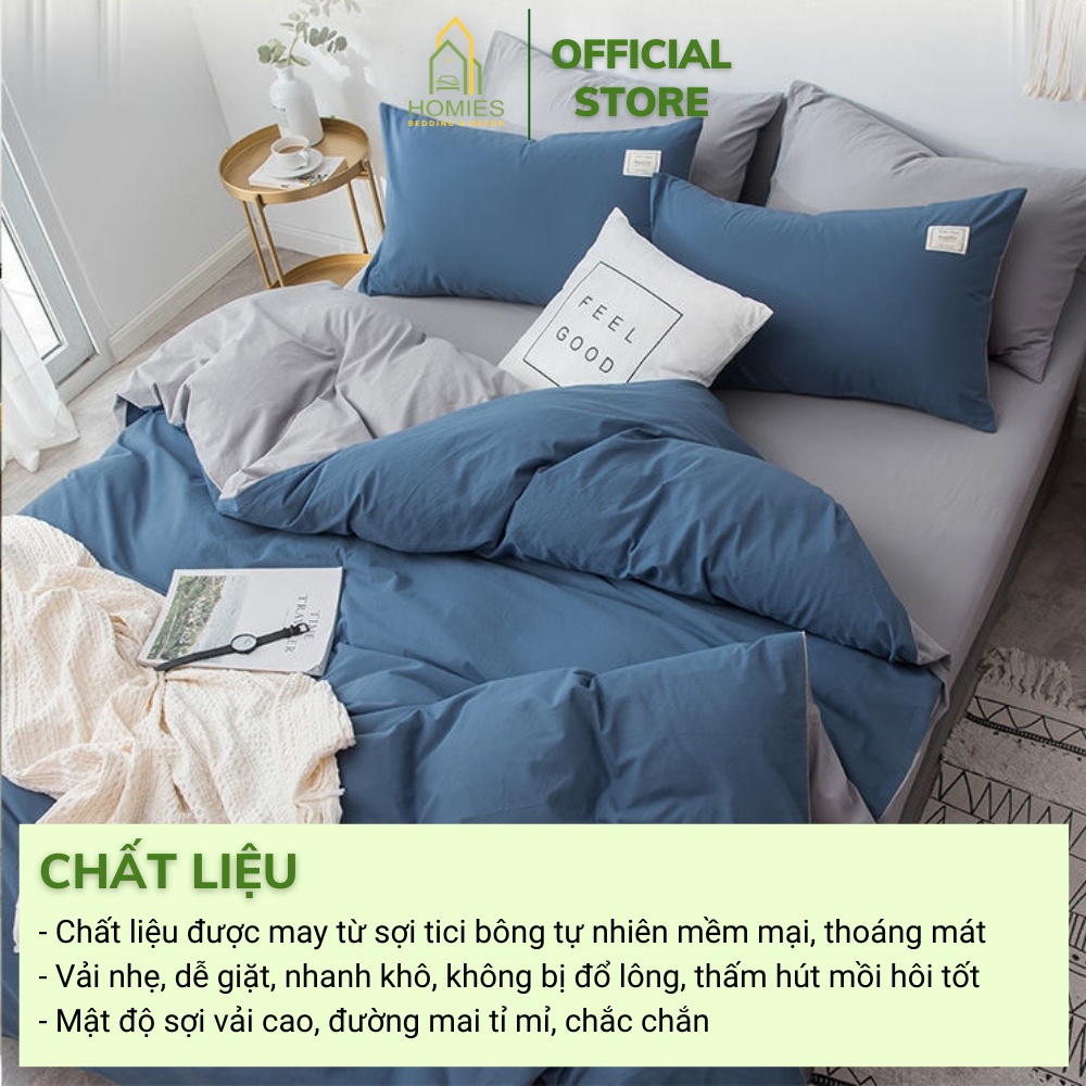 Bộ Chăn Ga Gối HOMIES Bedding & Décor Chất Liệu vải Cotton Tici Bo Chun Theo Kích Thước Yêu Cầu