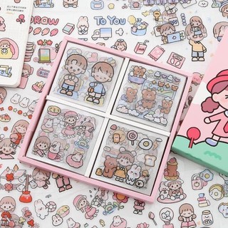 set 10 bộ hình dán sticker của hãng telado cô gái và bé thỏ siêu đáng yêu